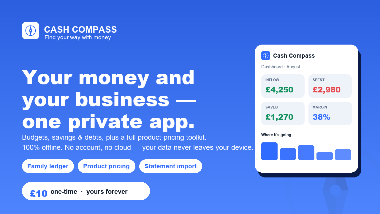 Cash Compass — your money and your business, one private app